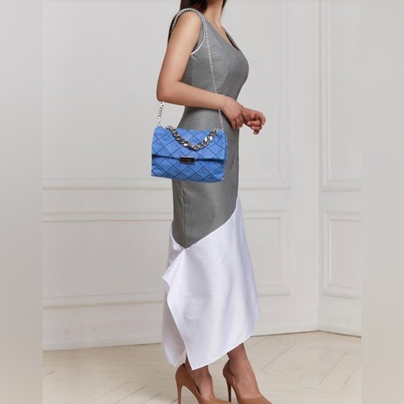 STELLA MCCARTNEY Blue Denim Color BECKETT Chain Shoulder Bag in faux Suede - Picture 10 of 13